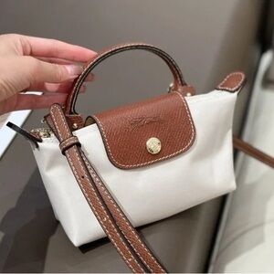 Longchamp Brown and Cream Crossbody Bag with Gold Accents🍧